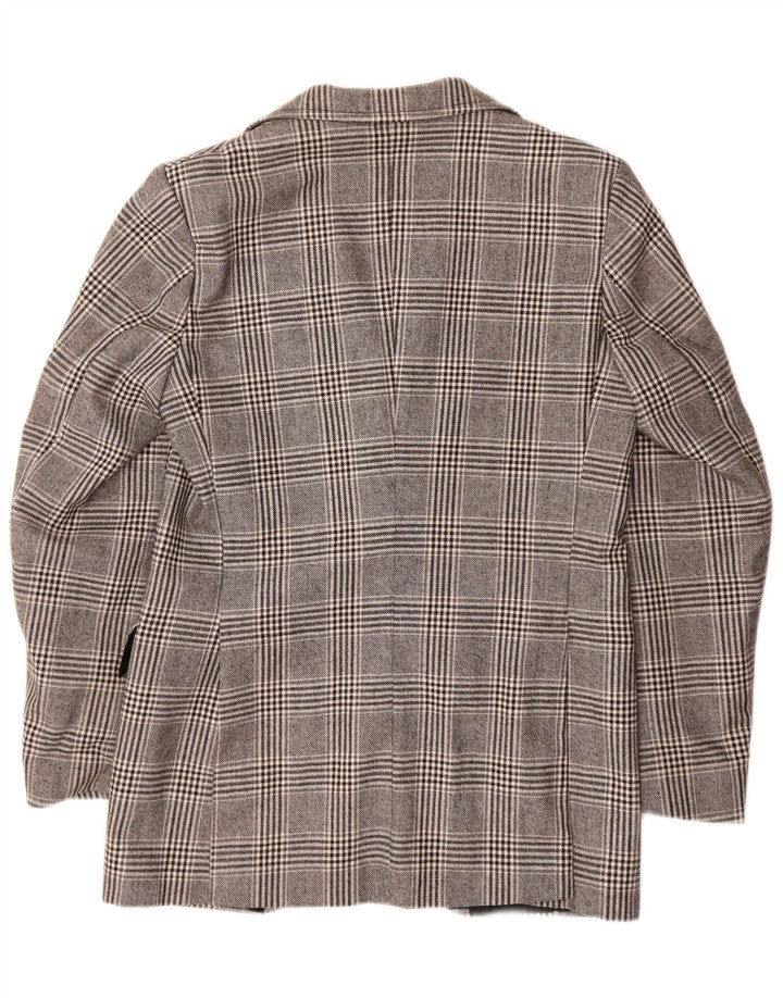 Jaqueta blazer masculina vintage com 2 botões, poliéster xadrez cinza médio Reino Unido 38