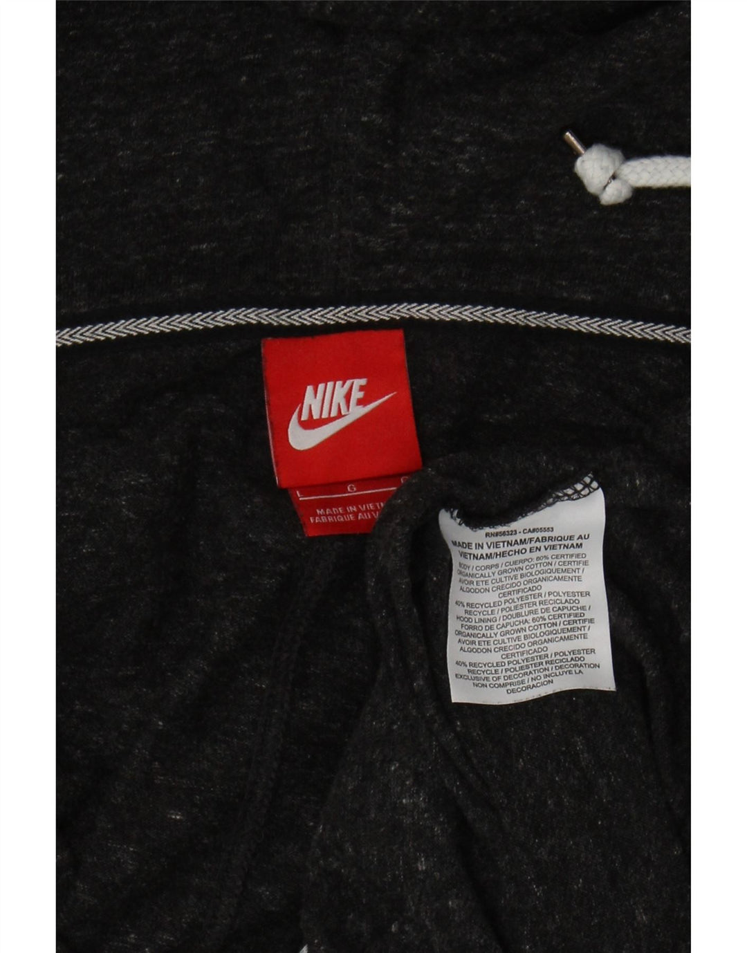 Suéter feminino Nike com capuz e zíper UK 16 grande algodão manchado cinza