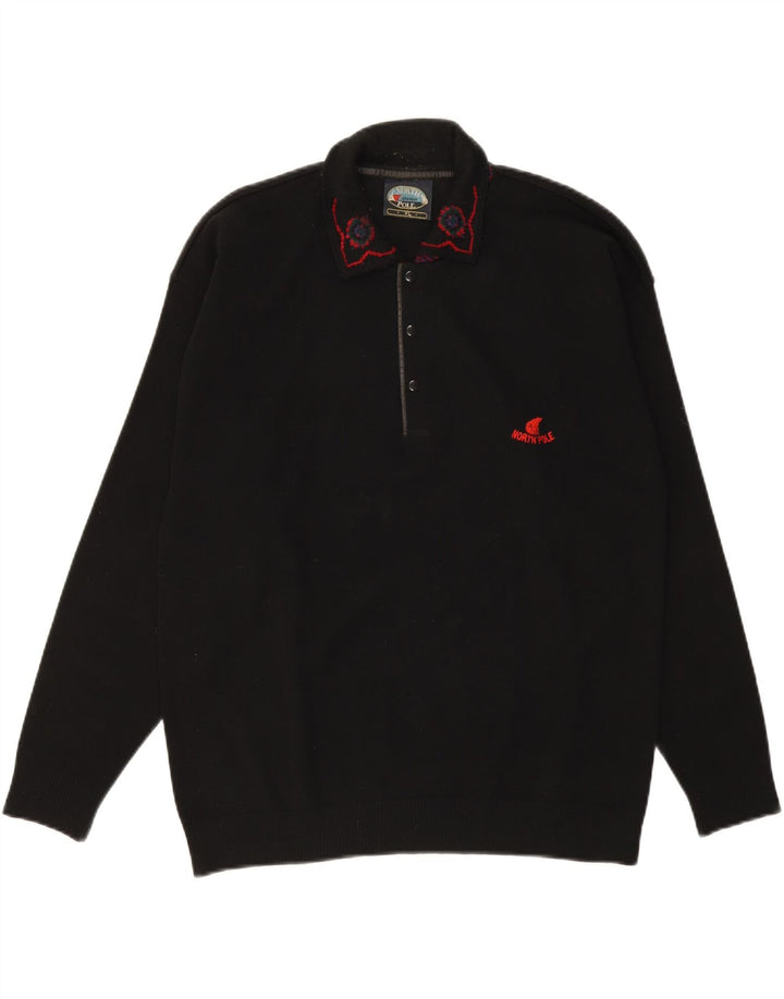 NORTH POLE Mens Polo Neck Jumper Sweater XL Black Floral Virgin Wool Vintage North Pole and Second-Hand North Pole from Messina Hembry 