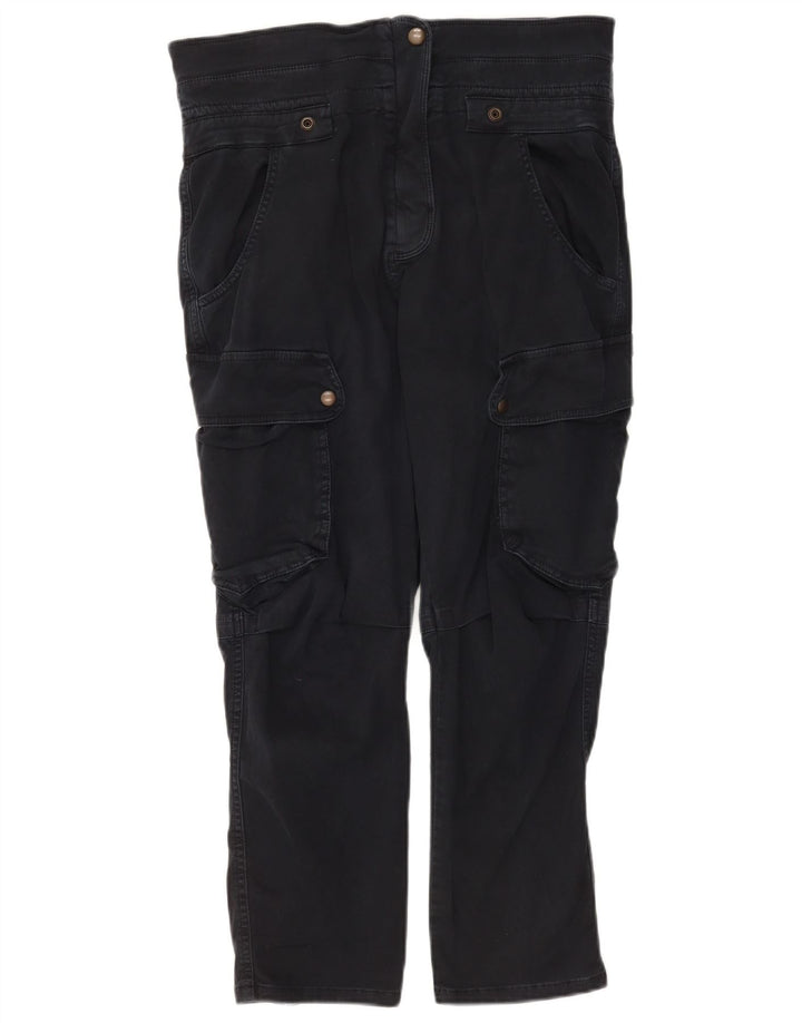 Zara Calça cargo feminina cortada média W28 L25 algodão azul marinho