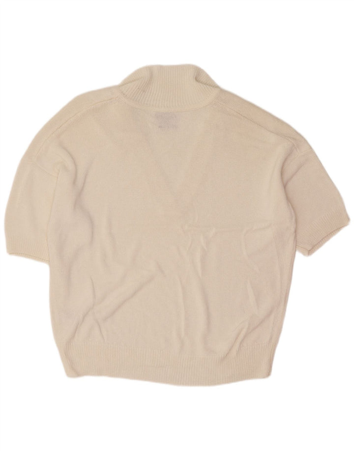 Suéter feminino Massimo Dutti com gola polo, Reino Unido 16, grande, branco
