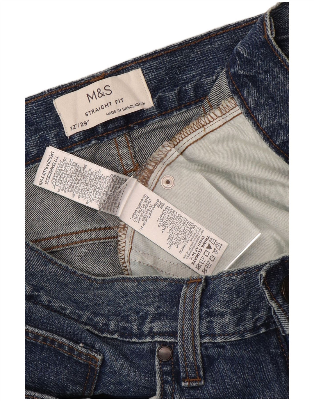 Jeans retos masculinos Marks & Spencer W32 L29 algodão azul
