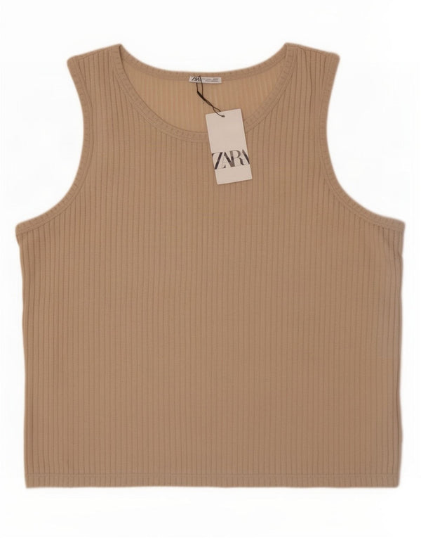 Zara Mens Top Colete Transparente Grande Poliéster Bege