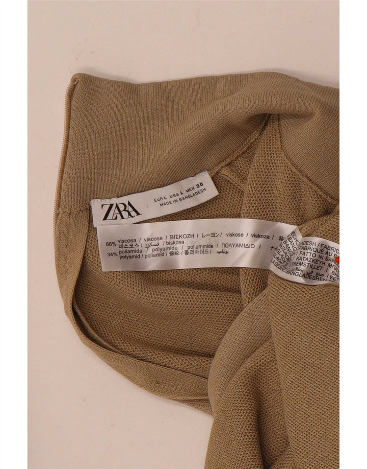 Top feminino Zara de manga comprida UK 14 grande viscose marrom