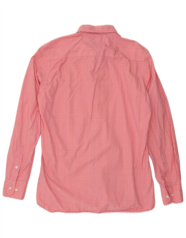 Camisa masculina TOMMY HILFIGER personalizada tamanho 15 1/2 16 xadrez rosa médio