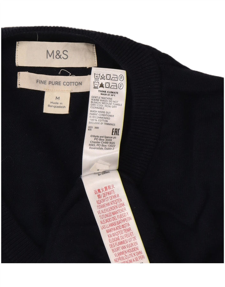 Suéter masculino Marks & Spencer com decote em V, algodão azul marinho médio