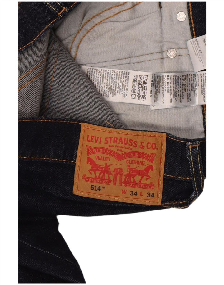 Levi's Masculino 514 Straight Jeans W34 L34 Azul Marinho Algodão
