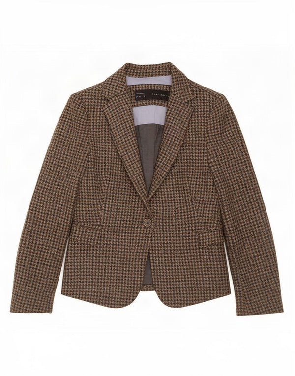 Jaqueta blazer feminina Zara com 1 botão Reino Unido 10 pequena lã marrom houndstooth