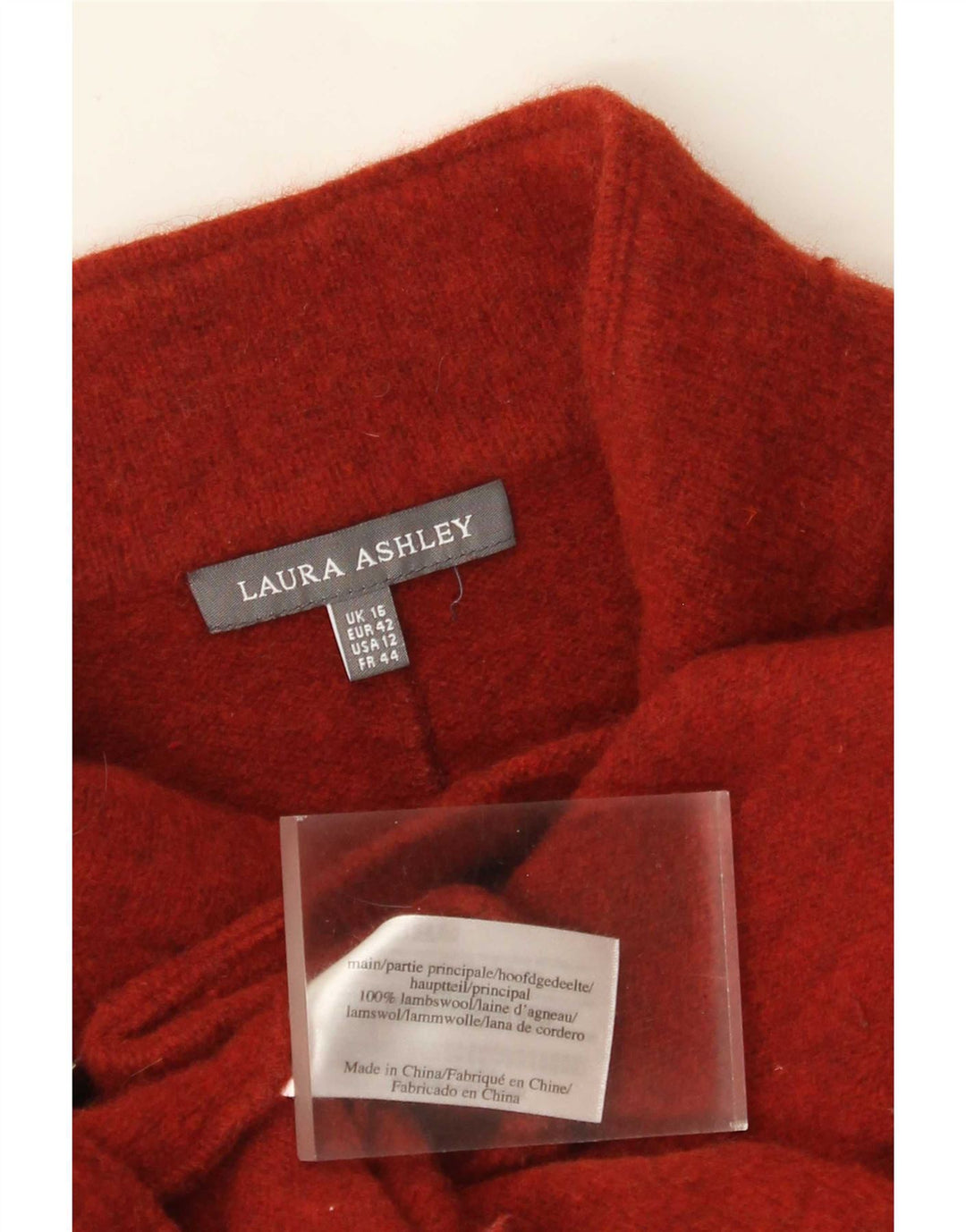 Jaqueta blazer feminina de malha com zíper completo Laura Ashley Reino Unido 16 grande lã de cordeiro vermelha