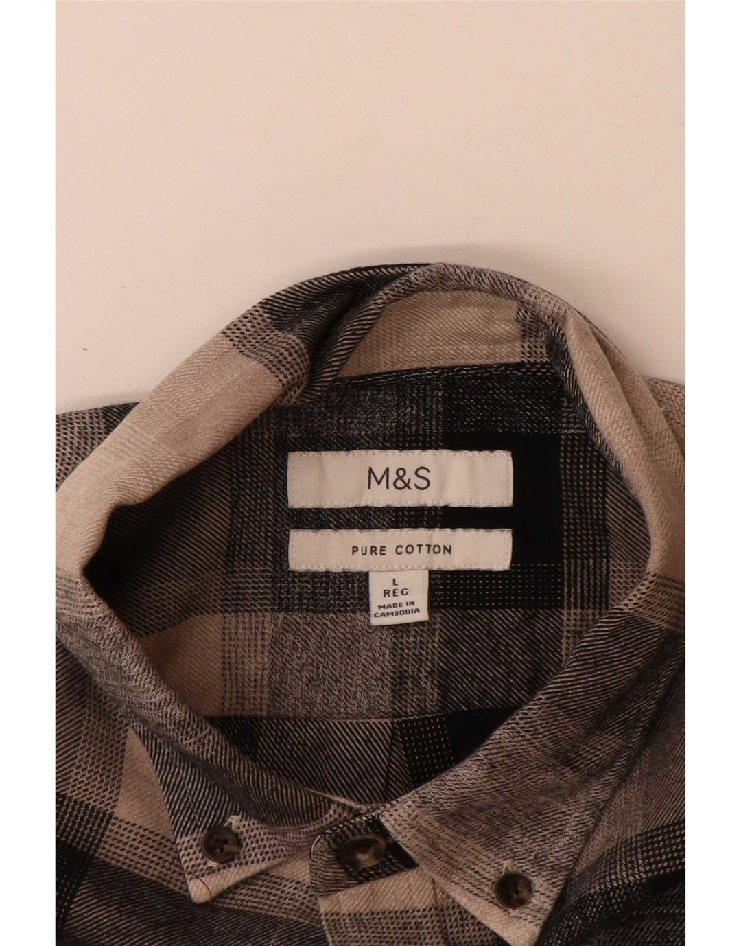 Camisa masculina de flanela Marks & Spencer grande algodão xadrez marrom