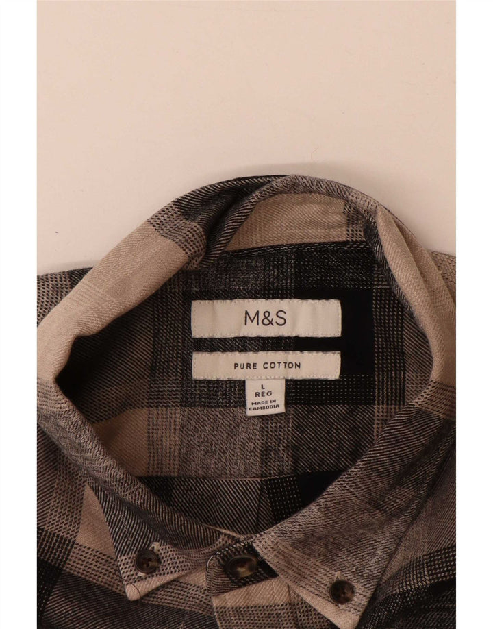Camisa masculina de flanela Marks & Spencer grande algodão xadrez marrom