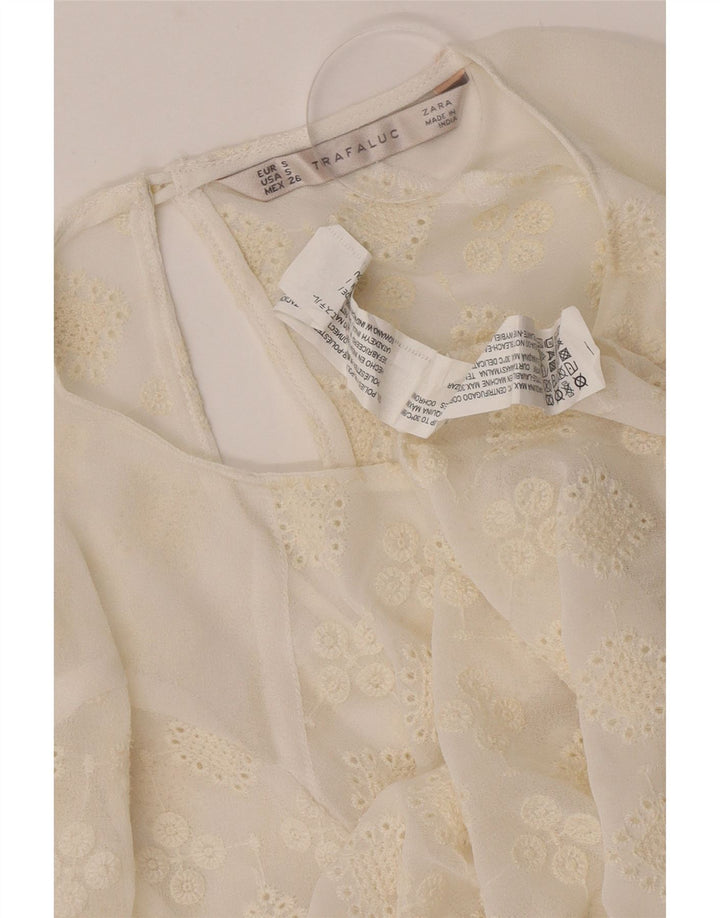 Zara Womens See Through Top UK 10 Pequeno Poliéster Floral Off White