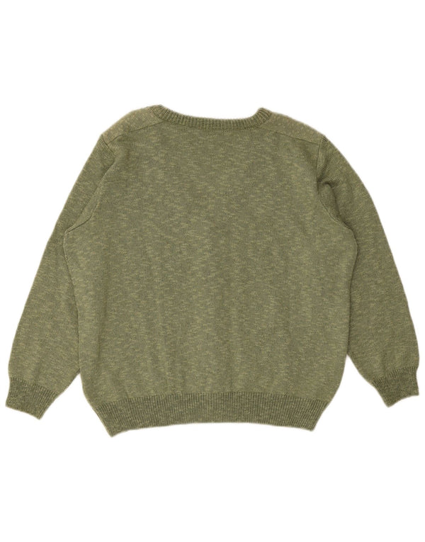 Suéter cardigã feminino vintage de grandes dimensões Reino Unido 14 algodão manchado verde médio