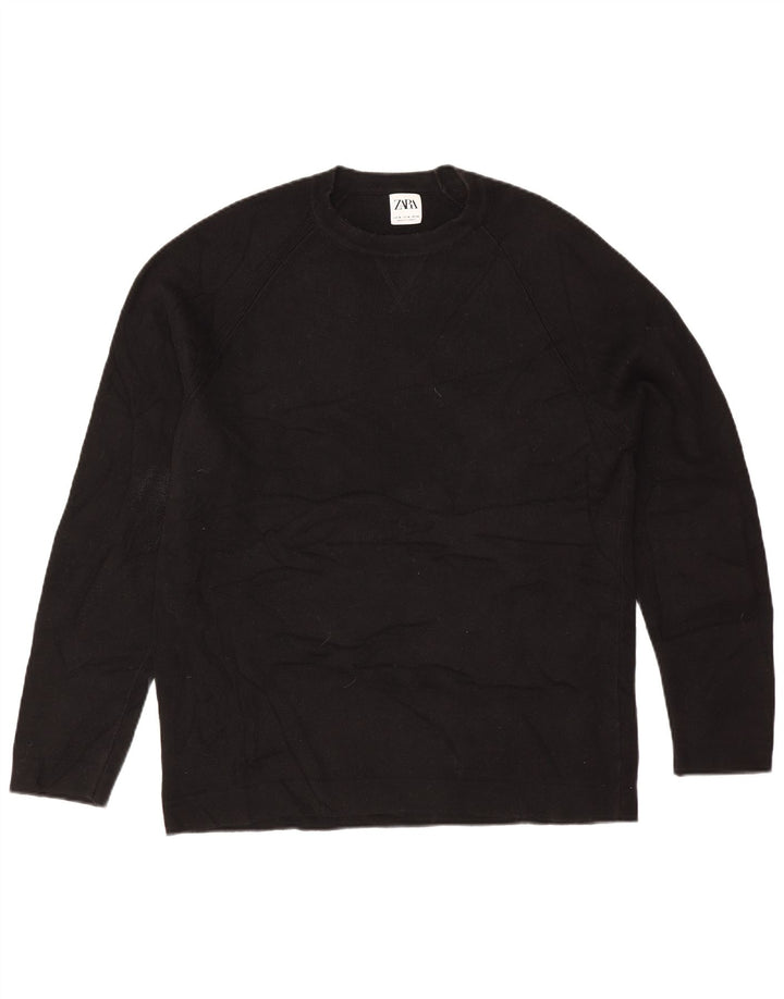 Zara Suéter feminino oversized com gola redonda Reino Unido 14 algodão preto médio