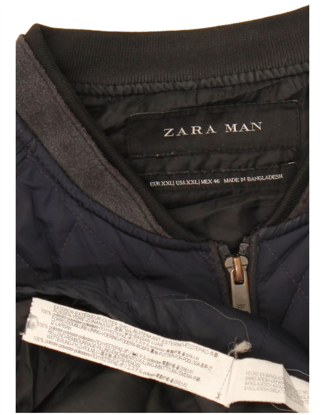 Colete acolchoado masculino Zara UK 44 2XL poliéster azul marinho