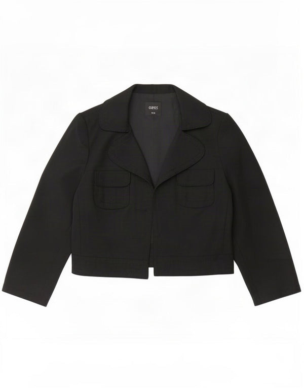 Jaqueta Bolero Feminina Oasis Crop Manga 3/4 Aberta Reino Unido 10 Pequena Lã Preta