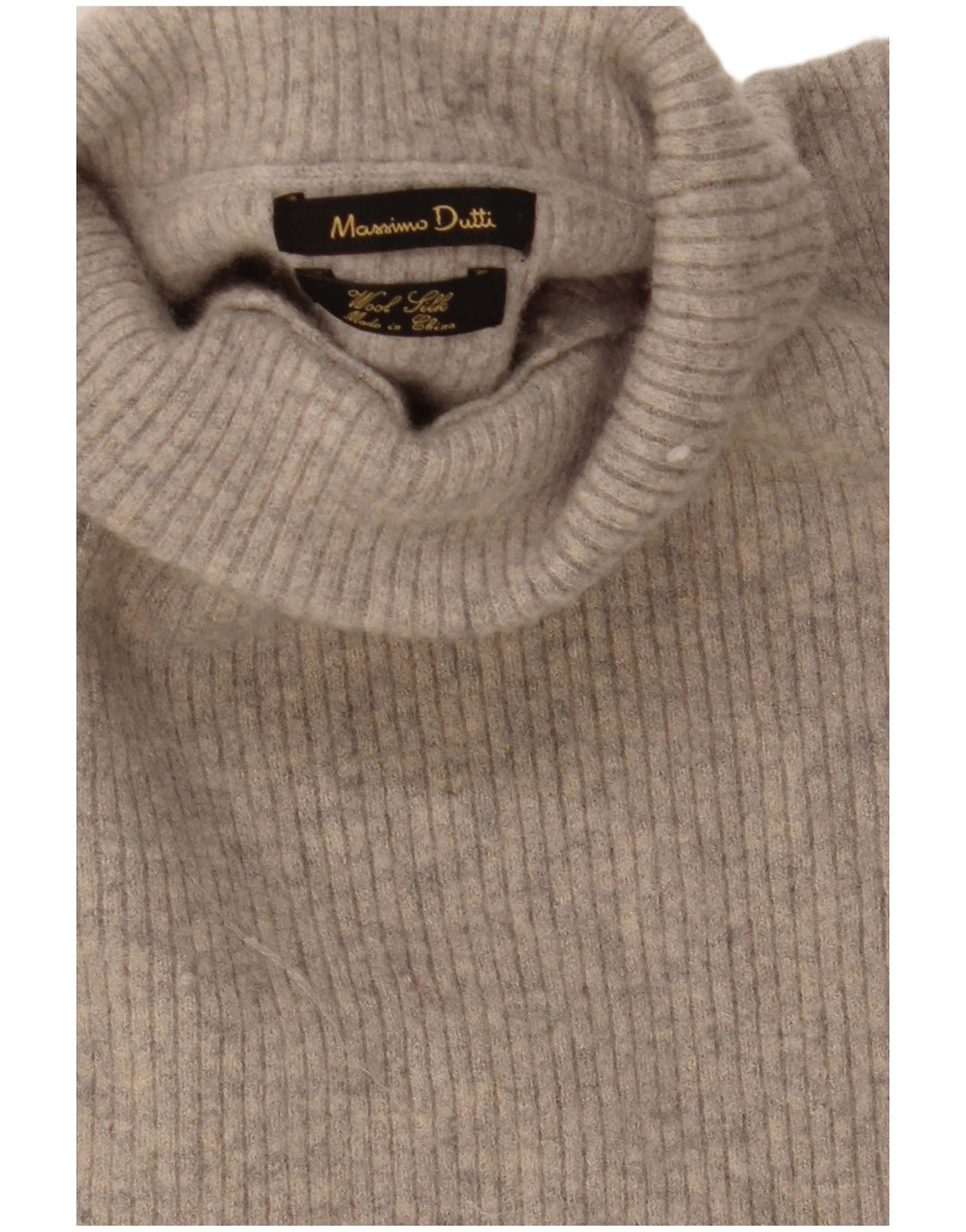 Suéter feminino Massimo Dutti com gola redonda Reino Unido 12 lã cinza médio