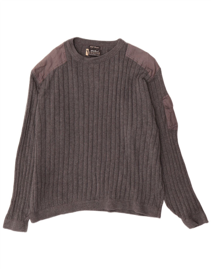 Suéter masculino Eddie Bauer com gola redonda, grande algodão colorido cinza
