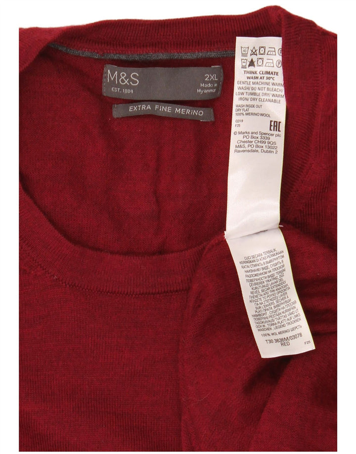 Suéter masculino Marks & Spencer com gola redonda XL lã Merino vermelha