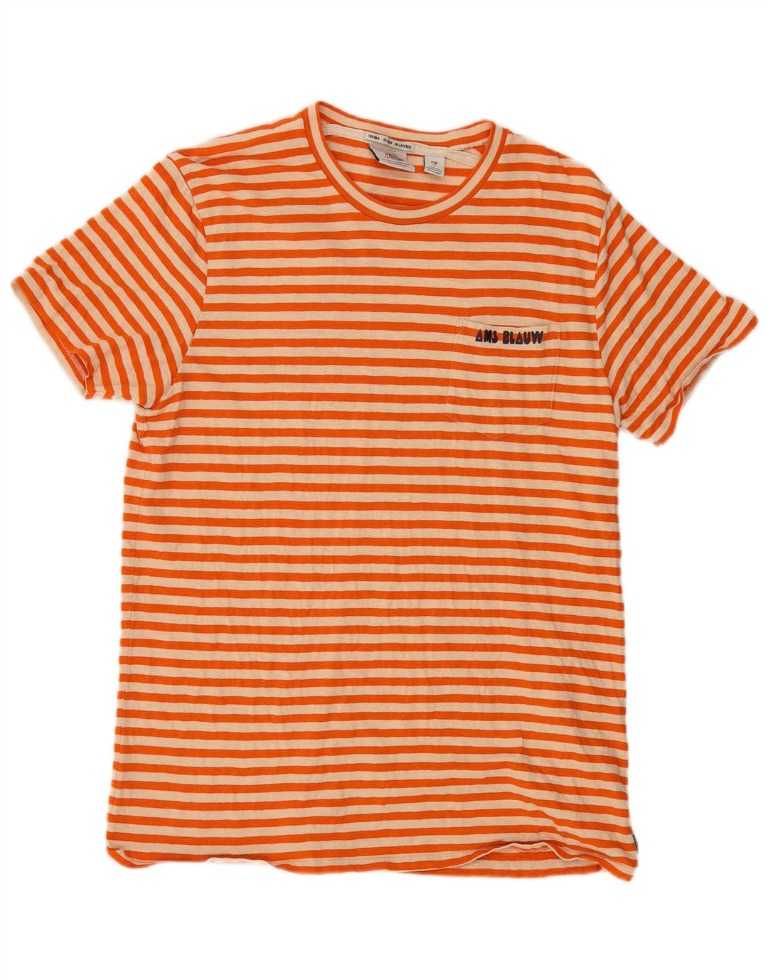 Camiseta feminina SCOTCH & SODA UK 14 grande algodão listrado laranja