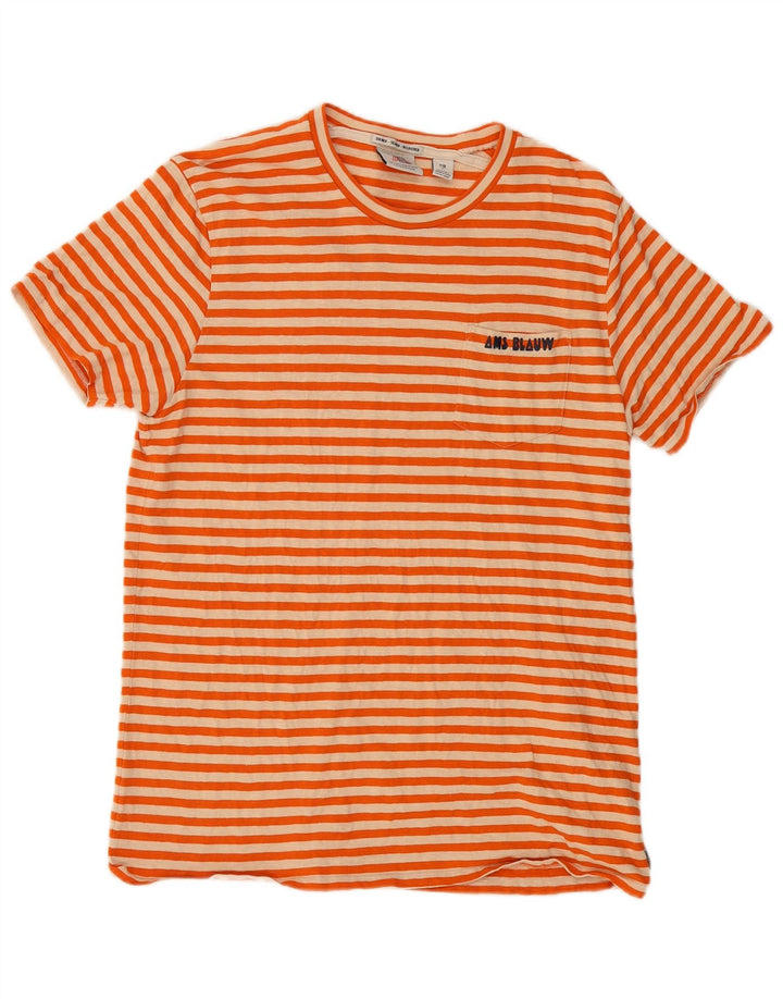 Camiseta feminina SCOTCH & SODA UK 14 grande algodão listrado laranja