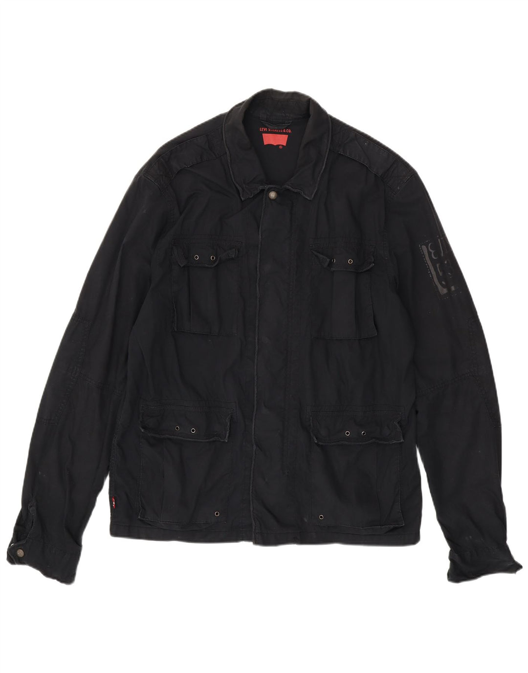 Jaqueta militar gráfica masculina LEVI'S UK 42 XL algodão preto