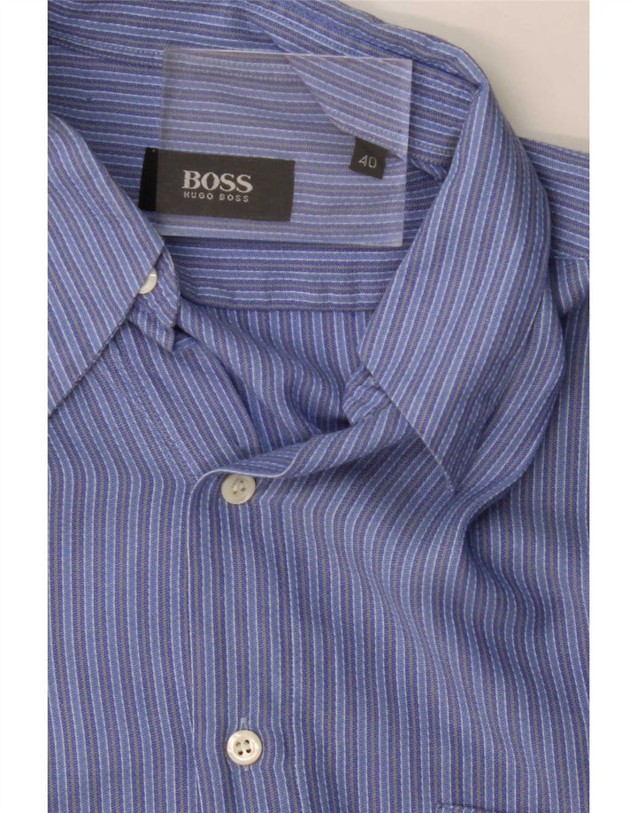 Camisa masculina Hugo Boss tamanho 40 médio azul listrado algodão clássico