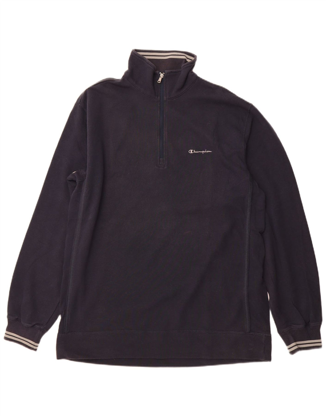 CHAMPION Mens Zip Neck Sweatshirt Jumper 2XL Navy Blue Cotton