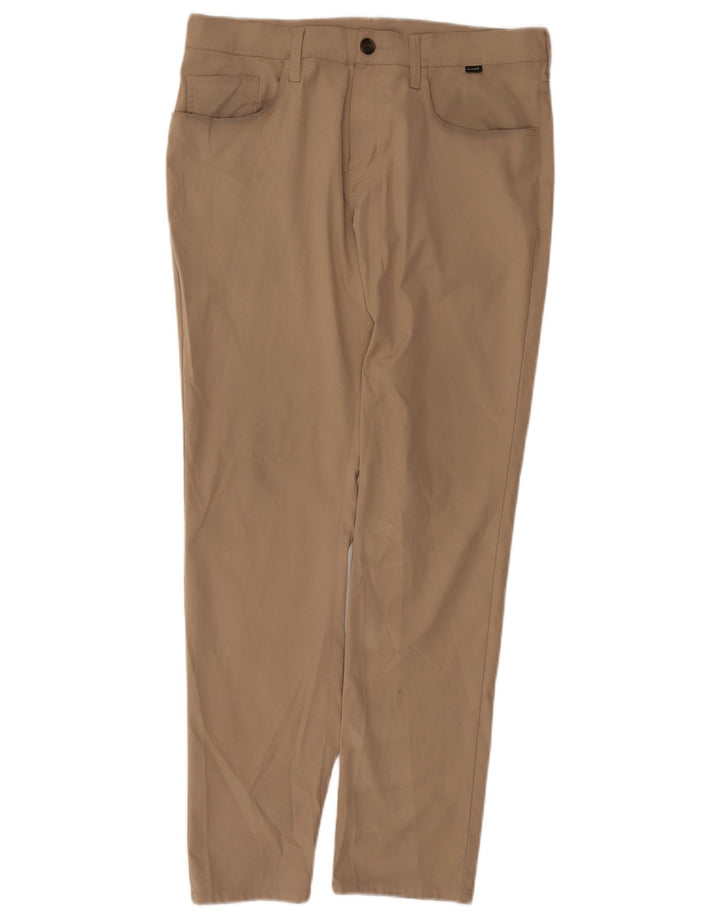 Calças casuais finas masculinas vintage W33 L31 poliéster bege