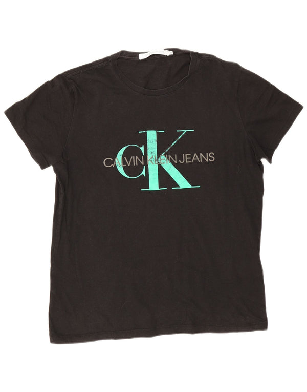 Calvin Klein Jeans Camiseta masculina gráfica Top médio algodão preto