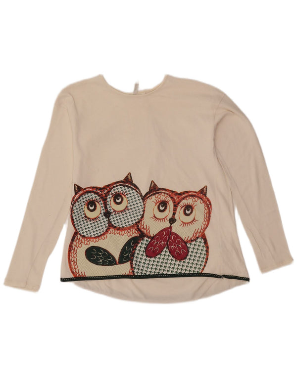 Benetton Girls Graphic Top Manga Comprida 10-11 Anos XL Off White Algodão