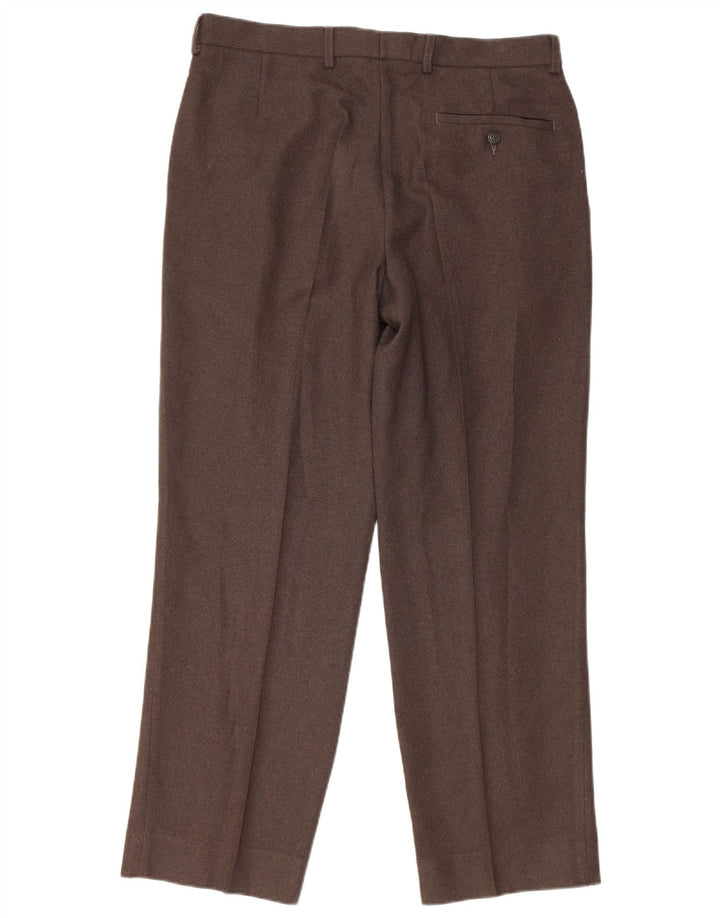 Calça chino reta masculina Marks & Spencer W34 L29 poliéster marrom