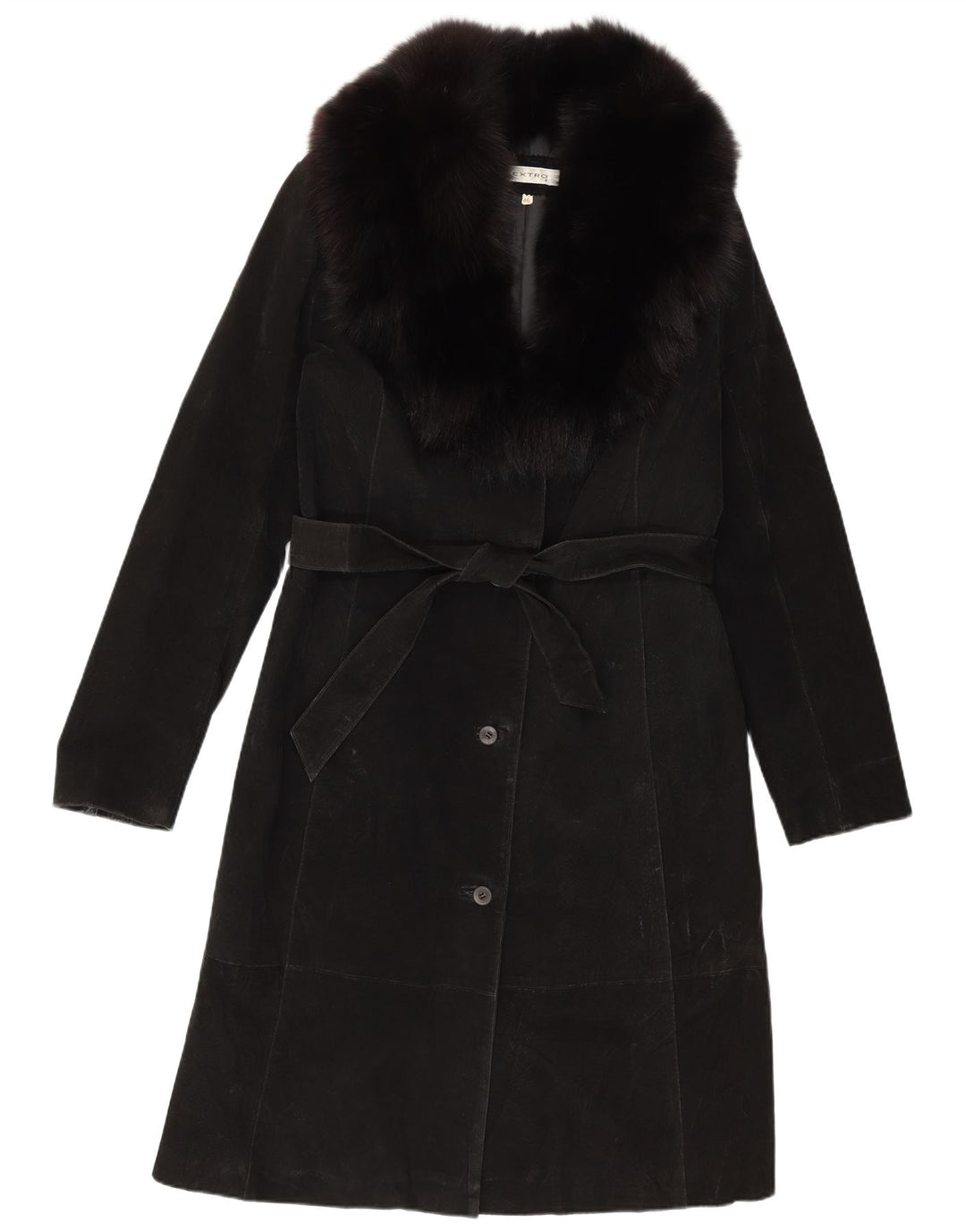 Sobretudo de camurça vintage feminino IT 46 grande couro preto