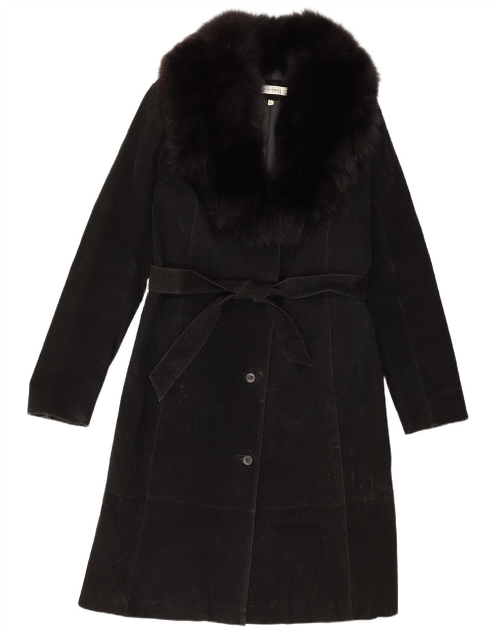 Sobretudo de camurça vintage feminino IT 46 grande couro preto