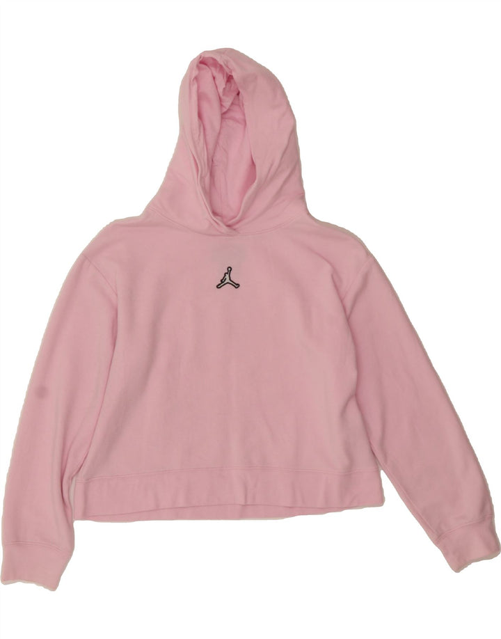 JORDAN Girls Crop Hoodie Jumper 12-13 Years Large Pink Cotton Vintage Jordan and Second-Hand Jordan from Messina Hembry 
