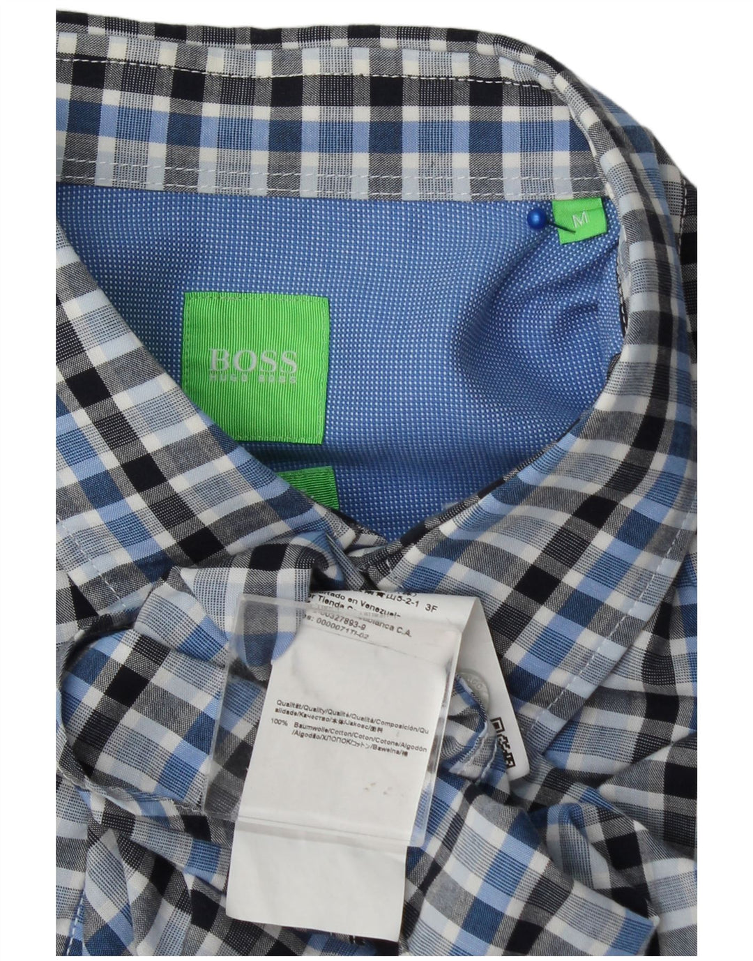 Camisa masculina Hugo Boss de algodão xadrez azul médio