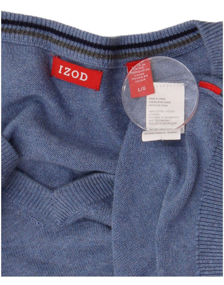 Suéter masculino IZOD com decote em V grande algodão azul