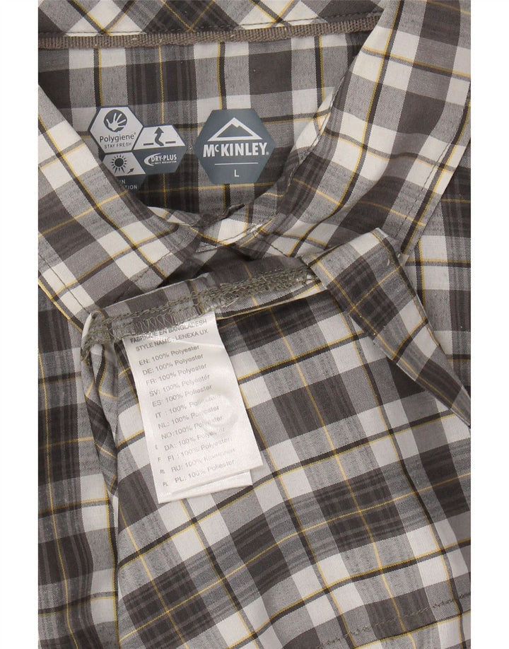 MC KINLEY Camisa masculina de manga curta grande poliéster xadrez cinza