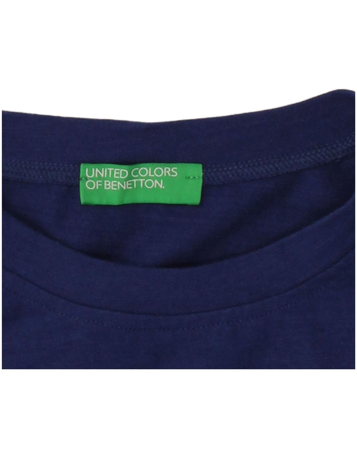 Top feminino BENETTON manga comprida UK 18 XL algodão azul