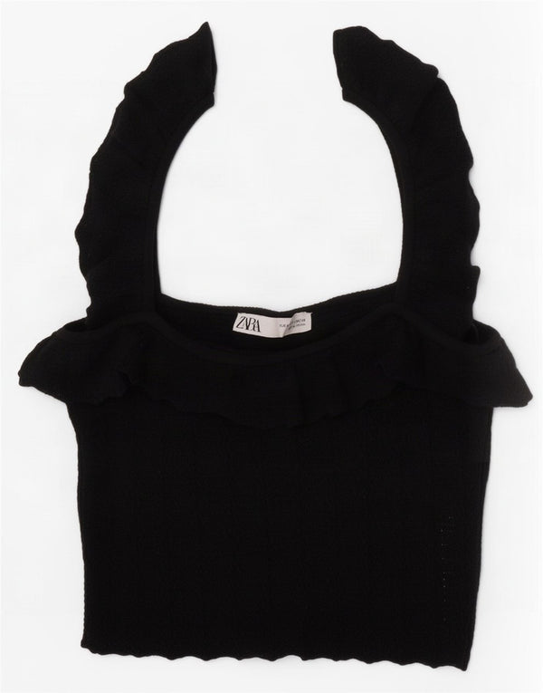 Zara Womens Crop Top UK 8 Pequeno Preto Viscose