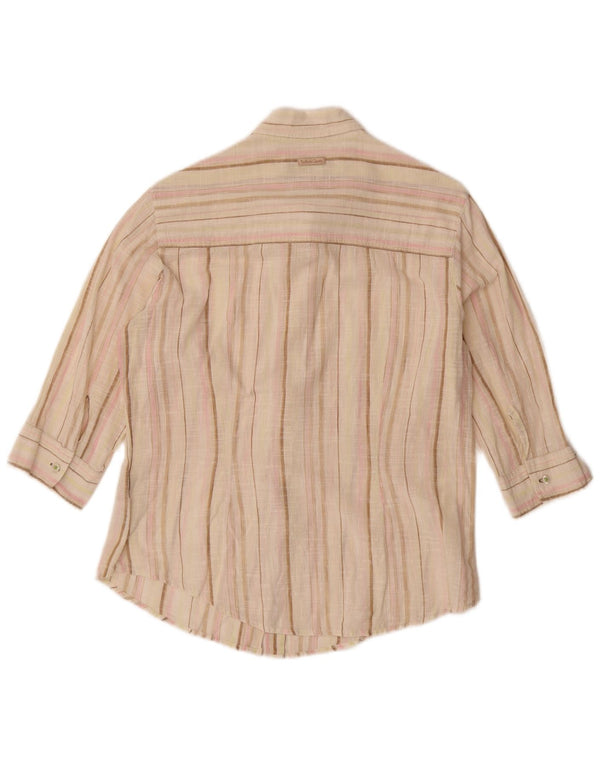 Camisa feminina Marlboro Classics manga 3/4 UK 18 XL listrada bege
