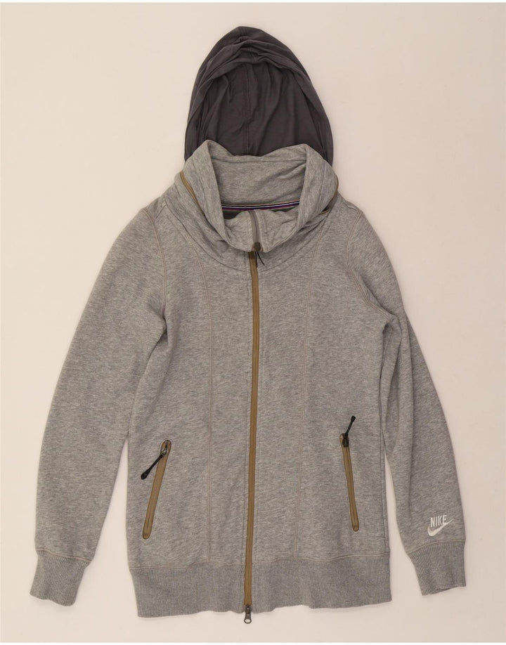 NIKE Womens Zip Hoodie Sweater UK 10/12 Medium Grey Cotton Vintage Nike and Second-Hand Nike from Messina Hembry 