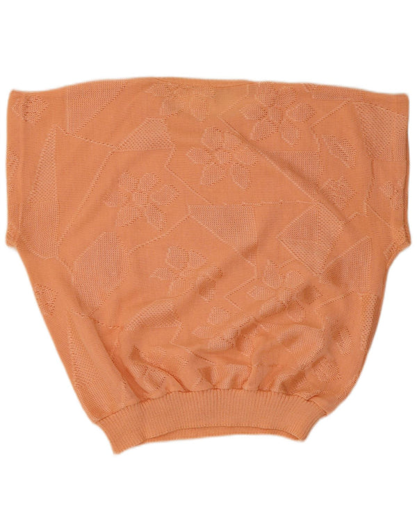 Suéter feminino vintage de manga curta com gola redonda IT 50 XL laranja floral
