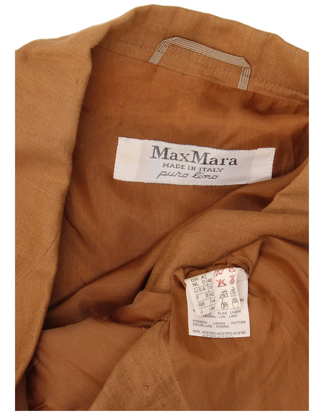 Jaqueta blazer feminina Max Mara com 1 botão Reino Unido 14 grande linho marrom