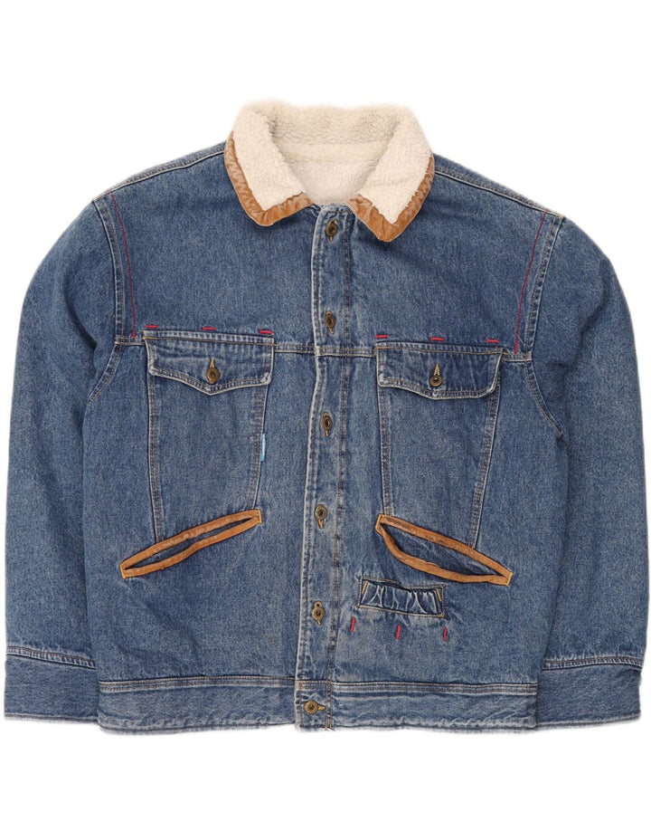 CARRERA Mens Sherpa Denim Jacket UK 40 Large Blue Cotton