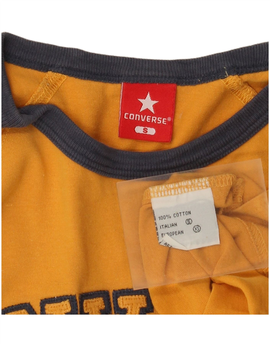 Converse Mens Graphic Top Manga Longa Pequeno Algodão Amarelo