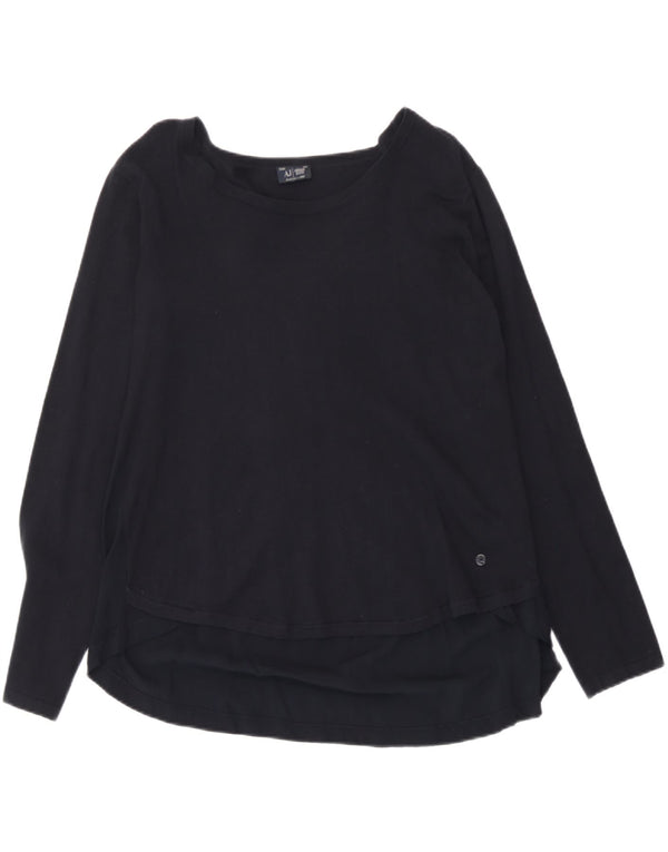 Top feminino Armani Jeans manga comprida UK 12 médio azul marinho
