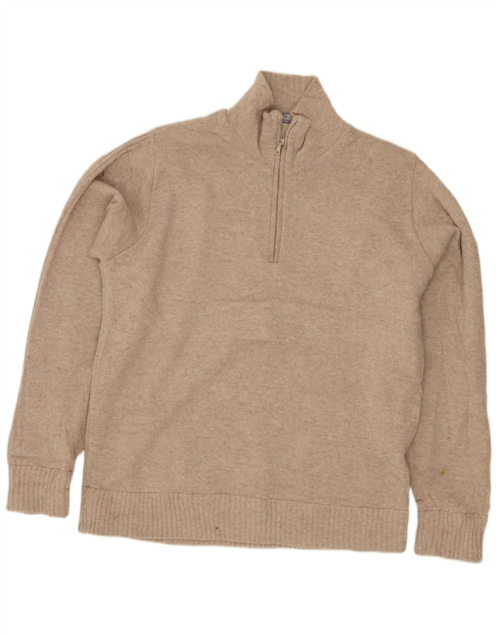 Suéter masculino Marks & Spencer Blue Harbor com zíper e gola pequena de lã bege