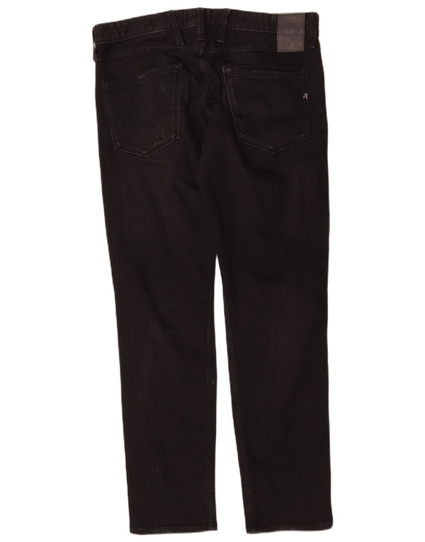 Replay Mens Anbass Straight Jeans W34 L32 Algodão Preto