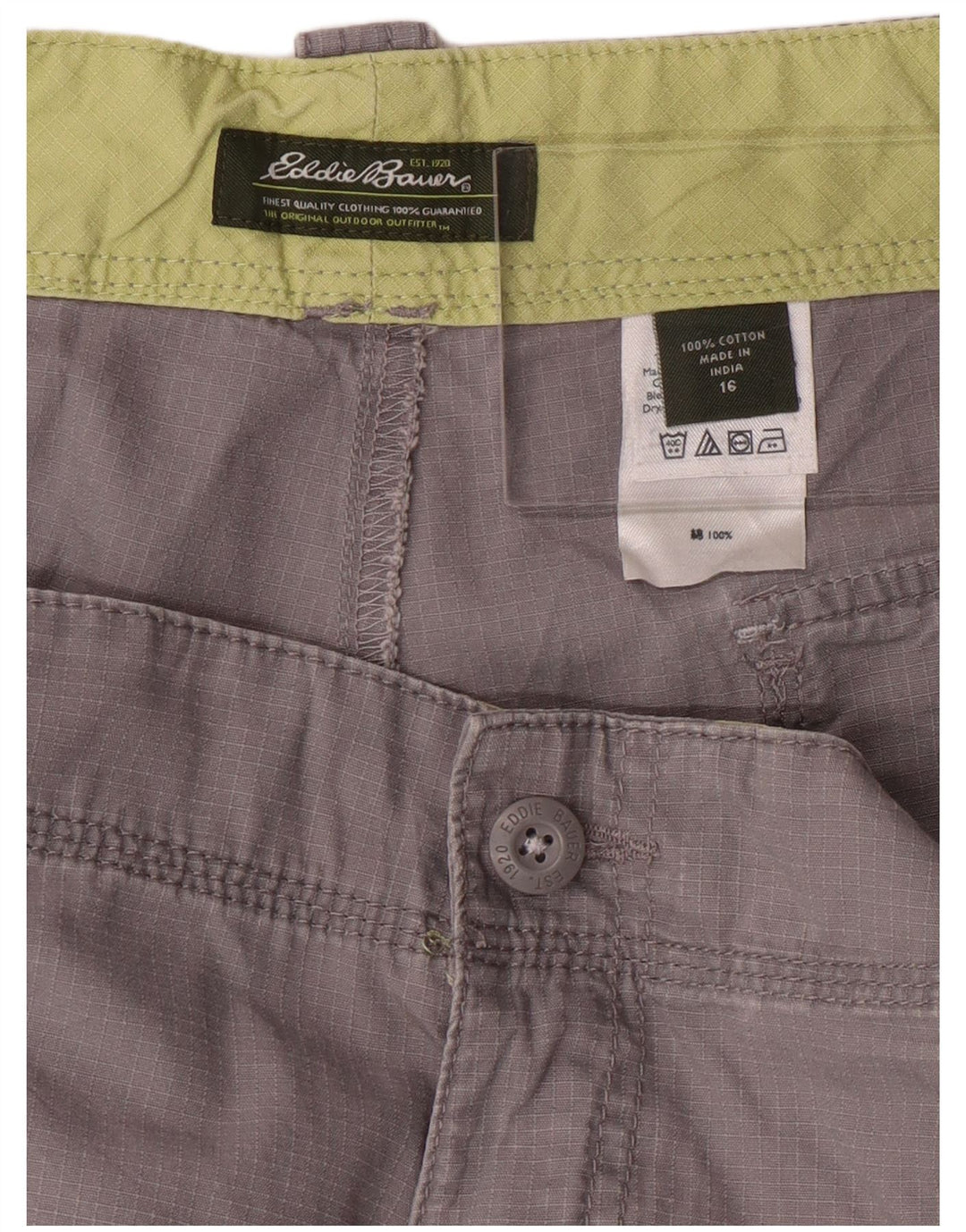 EDDIE BAUER Shorts cargo feminino EUA 16 2XL W36 algodão cinza